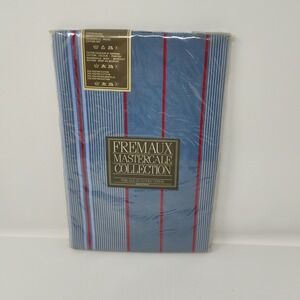Vintage Fremaux Percale Sham Pillowcase Blue Red Striped 31" Made in France NEW